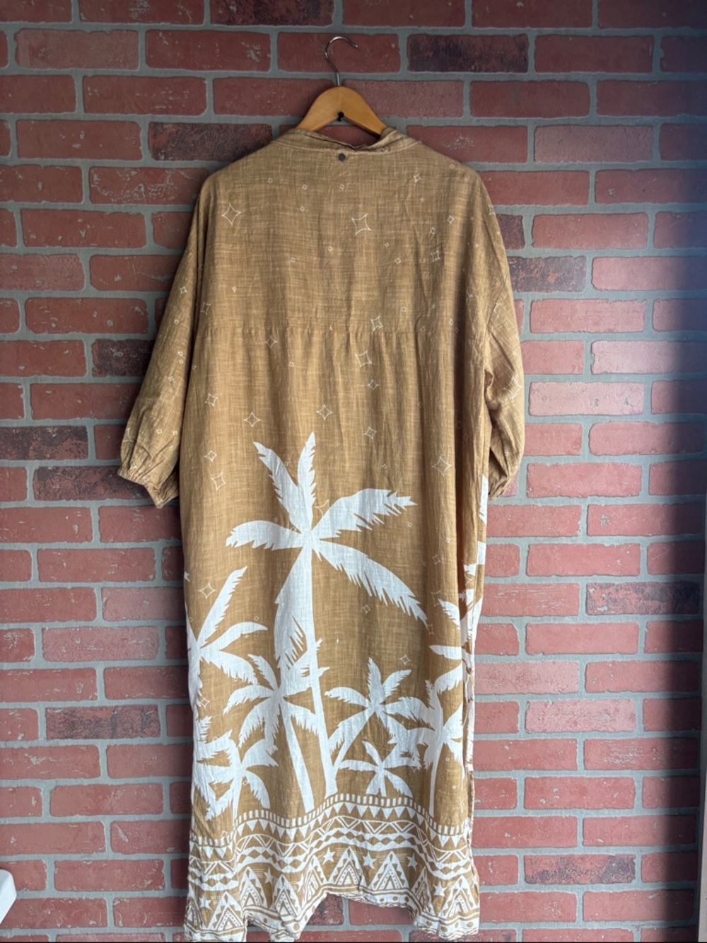 Z&L Boho Open-Front duster in Brown with White Palm Print - Picture 5 of 6